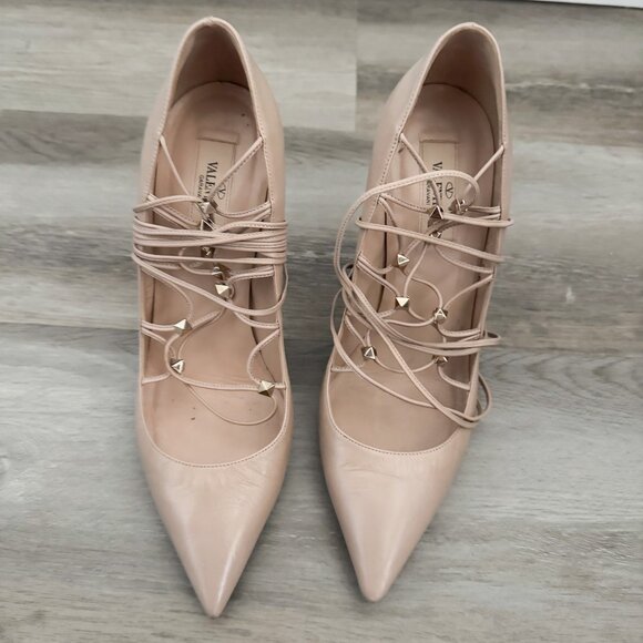 Valentino Garavani Nude Rockstud Strappy Lace Up Pump Heels 40 - Picture 3 of 7
